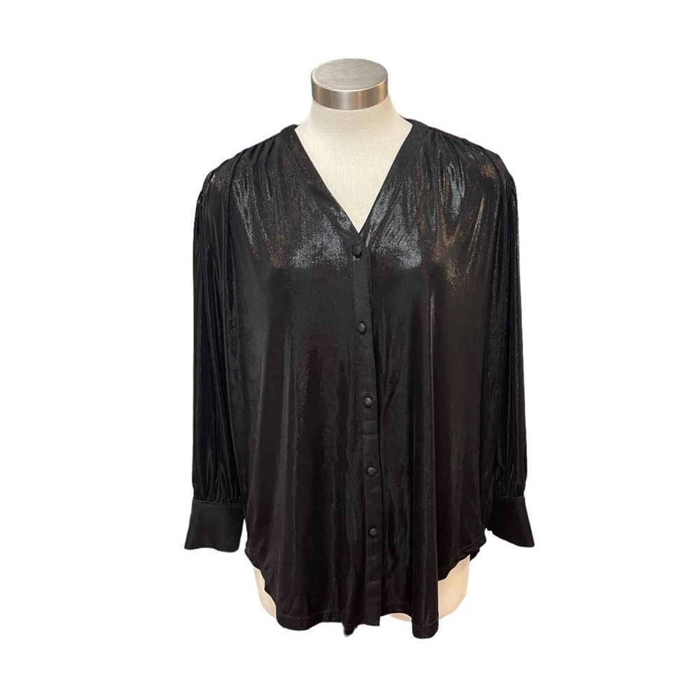 NWT Smash + Tess Shirt Superstar Button Down Metallic Black Sz. M - Picture 4 of 13